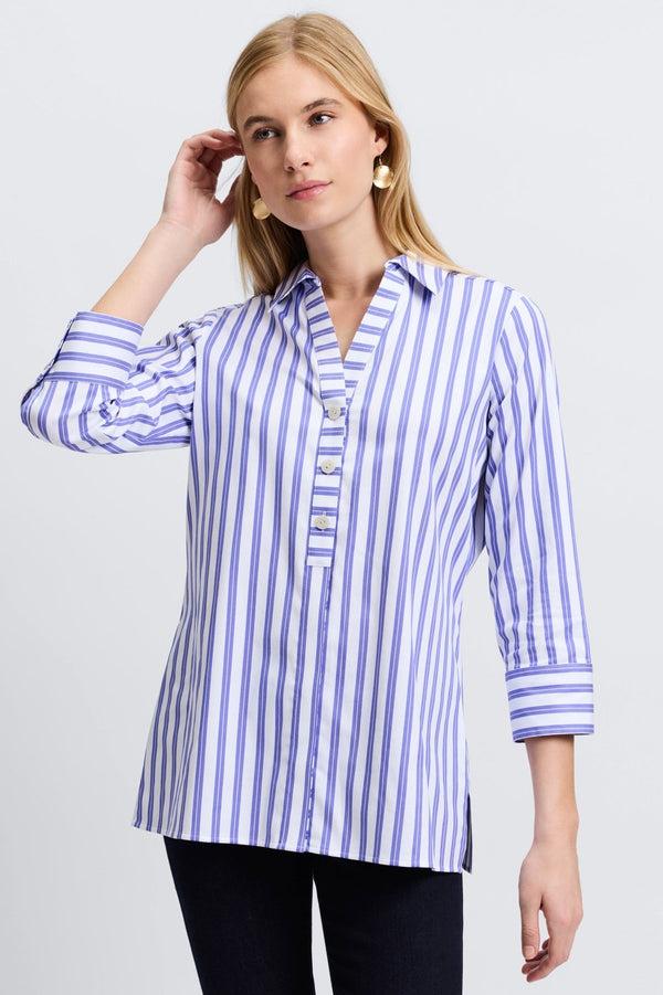 Foxcroft Pamela No Iron Stretch Stripe 3/4 Sleeve Tunic