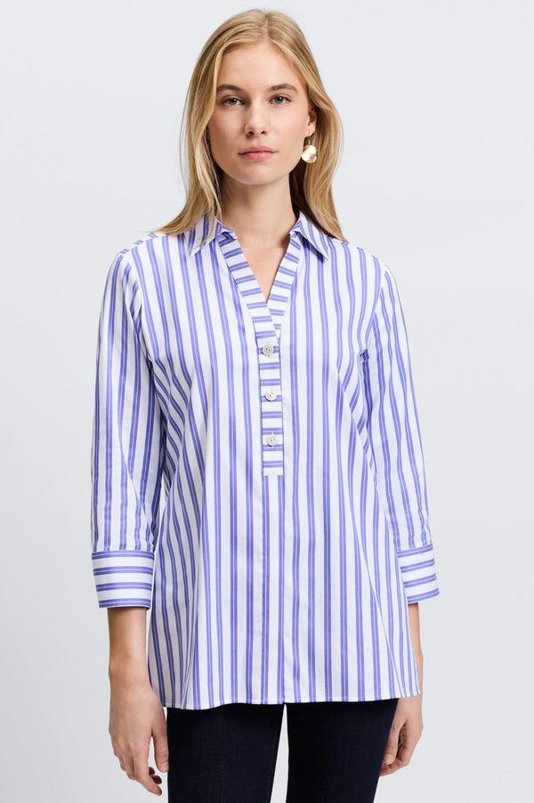 foxcroft Pamela No Iron Stretch Stripe 3/4 Sleeve Tunic