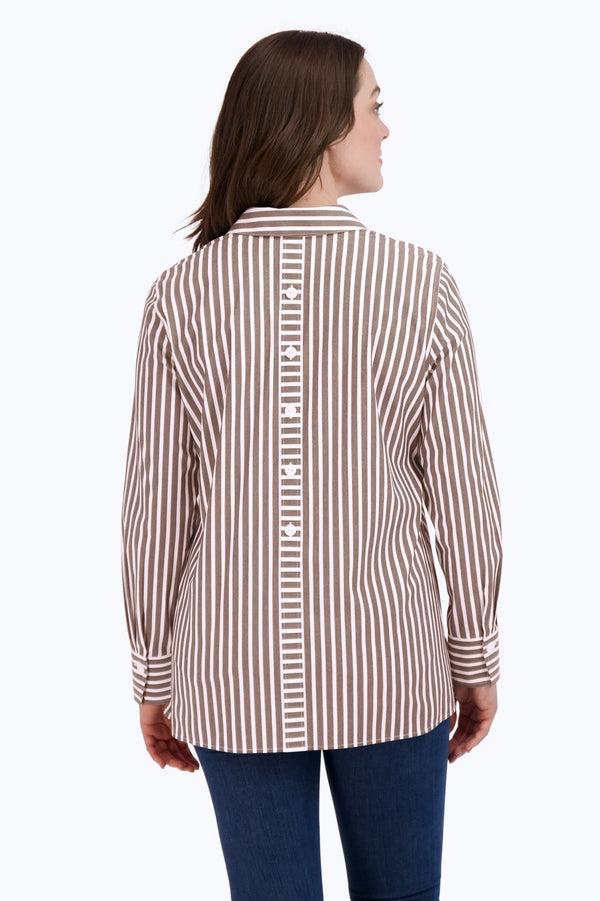 Foxcroft Pamela No Iron Stretch Stripe Long Sleeve Shirt