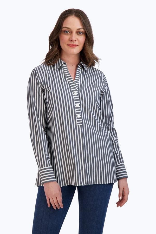 Foxcroft Pamela No Iron Stretch Stripe Long Sleeve Shirt
