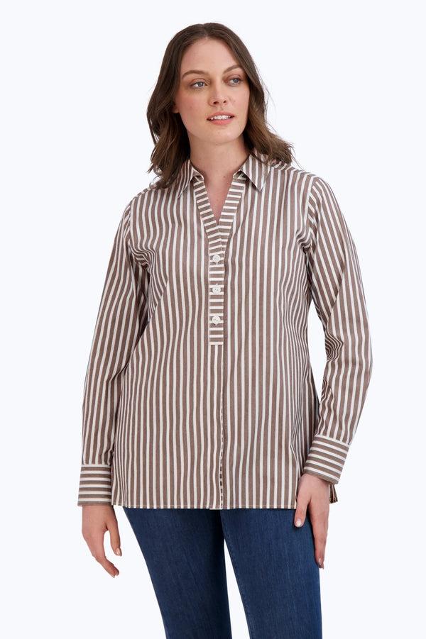 foxcroft Pamela No Iron Stretch Stripe Long Sleeve Shirt