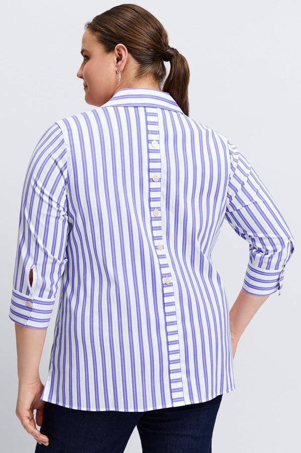 Foxcroft Pamela Plus No Iron Stretch Stripe 3/4 Sleeve Tunic