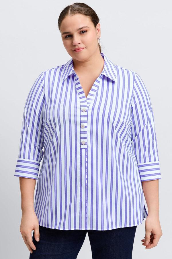 foxcroft Pamela Plus No Iron Stretch Stripe 3/4 Sleeve Tunic