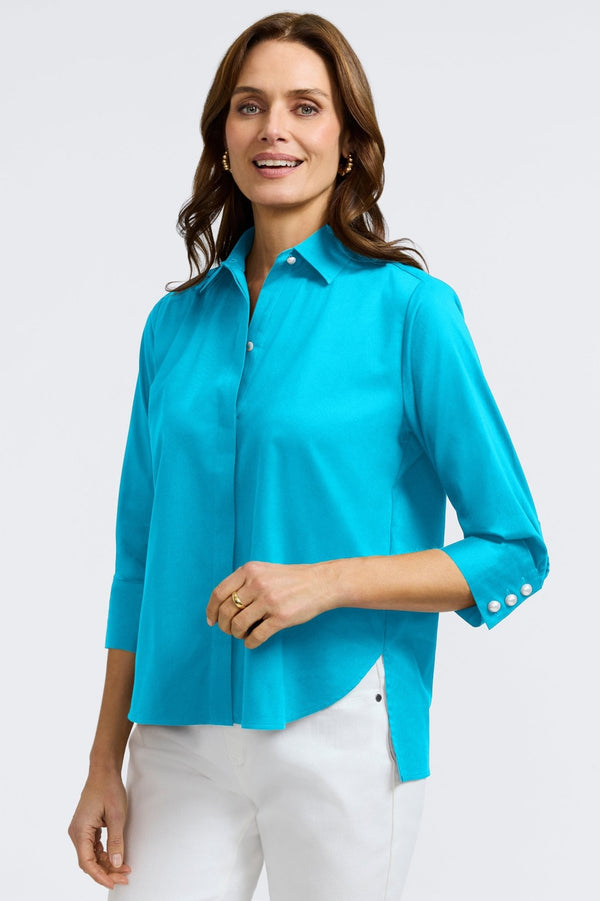 foxcroft Pearl No Iron Stretch Matte Sateen 3/4 Sleeve Shirt