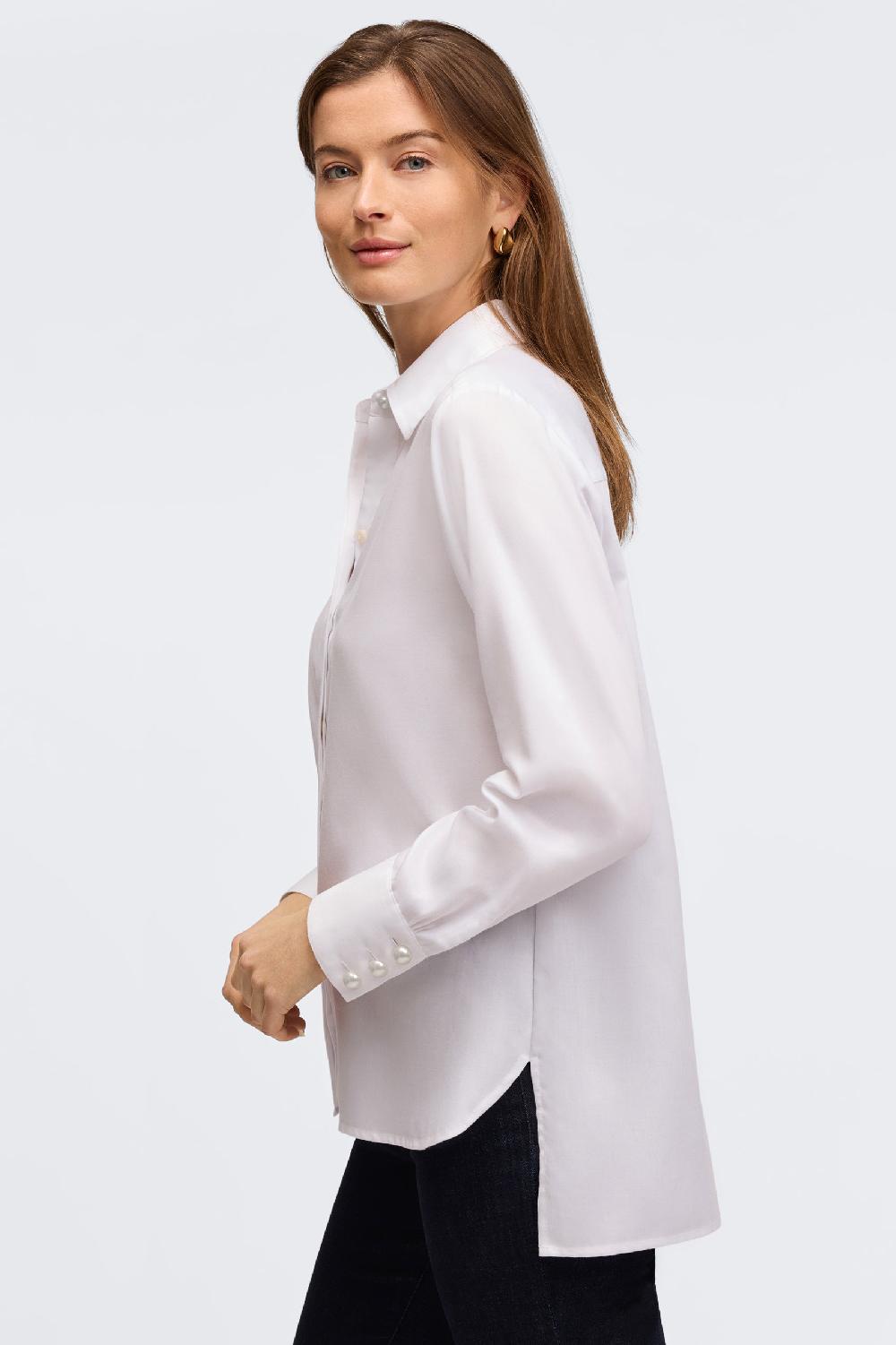 Foxcroft Pearl No Iron Stretch Matte Sateen Long Sleeve Shirt