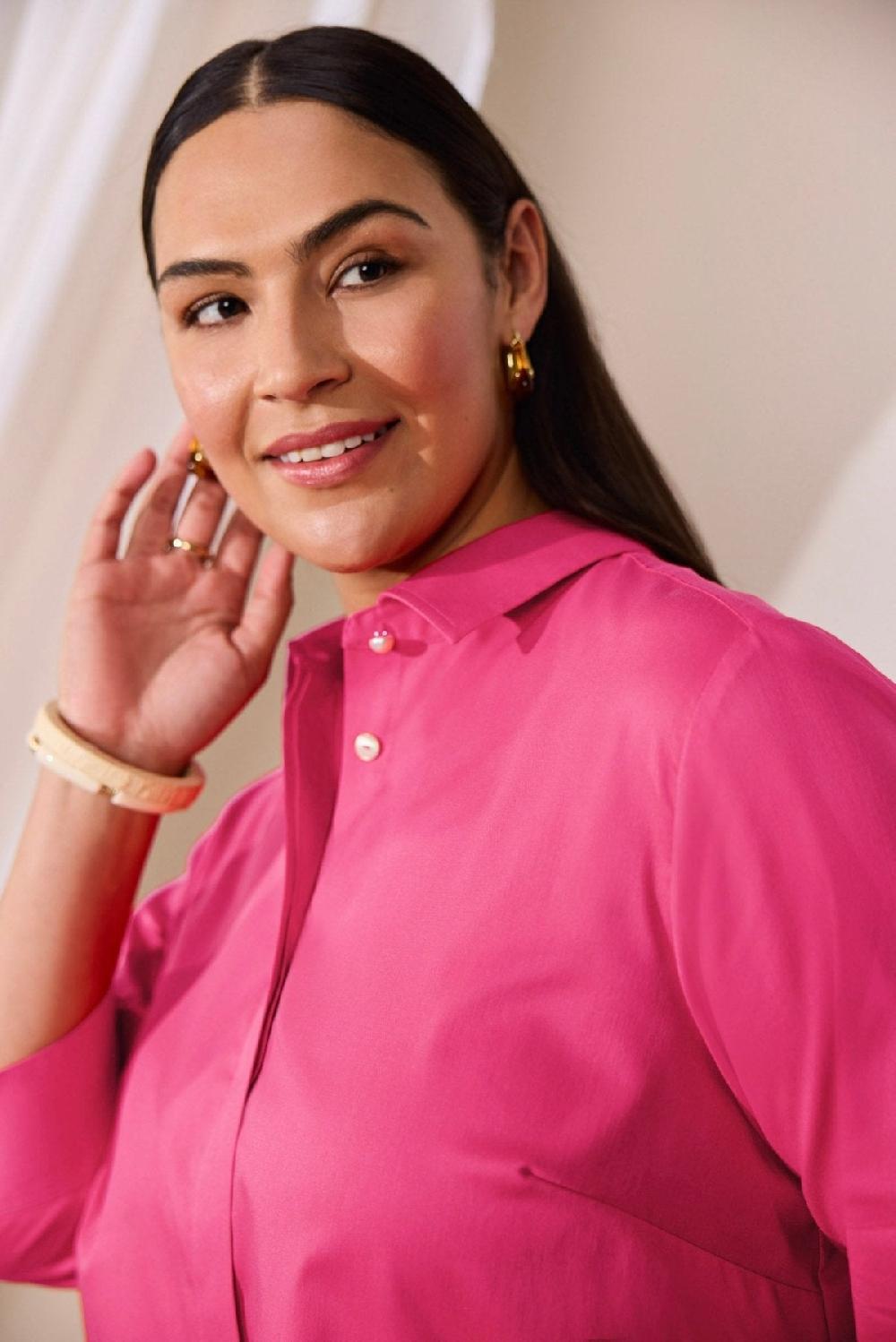 Foxcroft Pearl Plus No Iron Stretch Matte Sateen 3/4 Sleeve Shirt