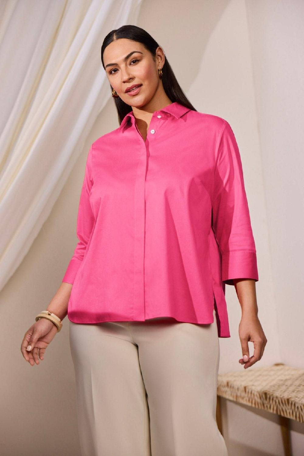 Foxcroft Pearl Plus No Iron Stretch Matte Sateen 3/4 Sleeve Shirt