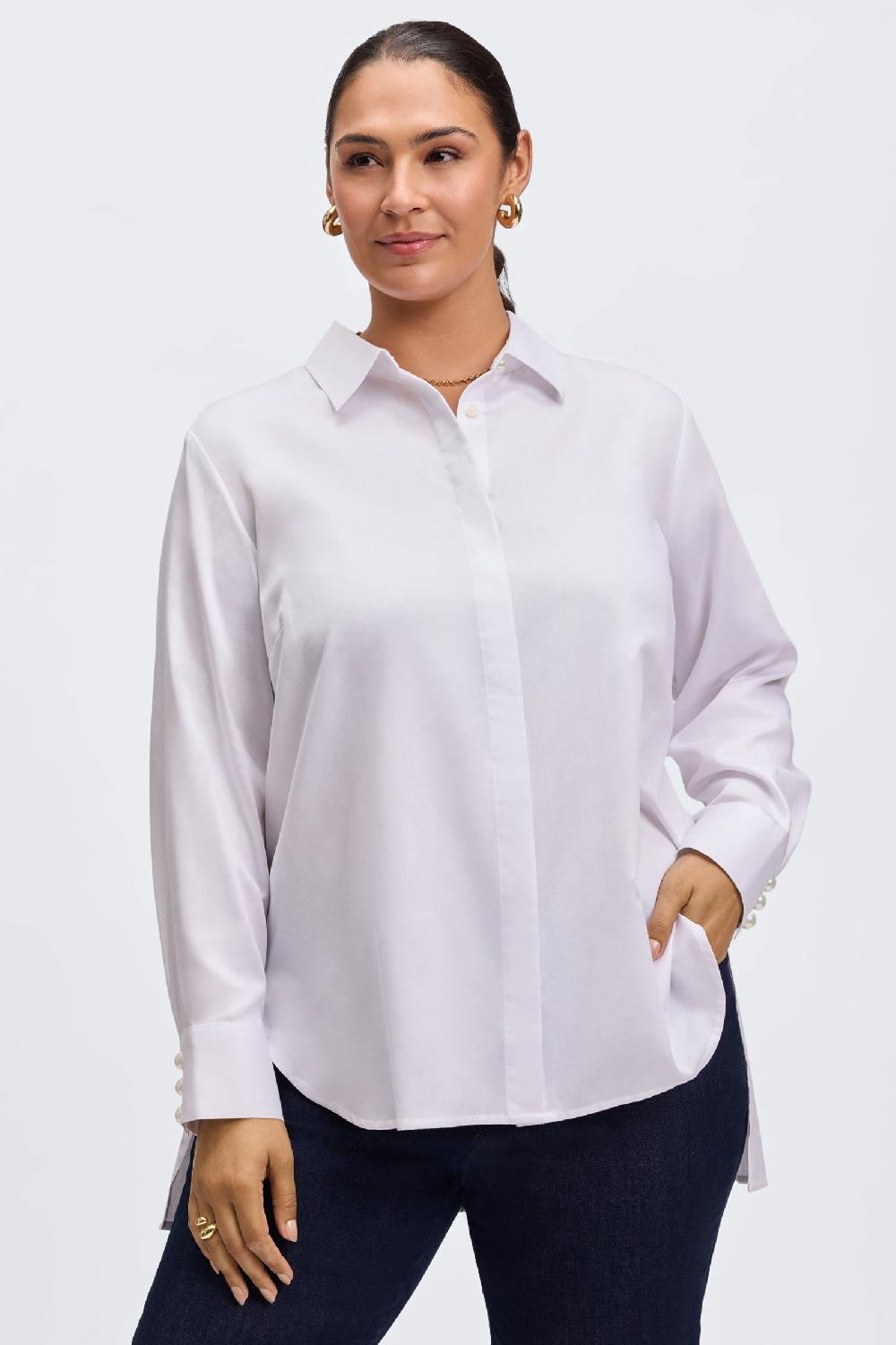 Foxcroft Pearl Plus No Iron Stretch Matte Sateen Long Sleeve Shirt