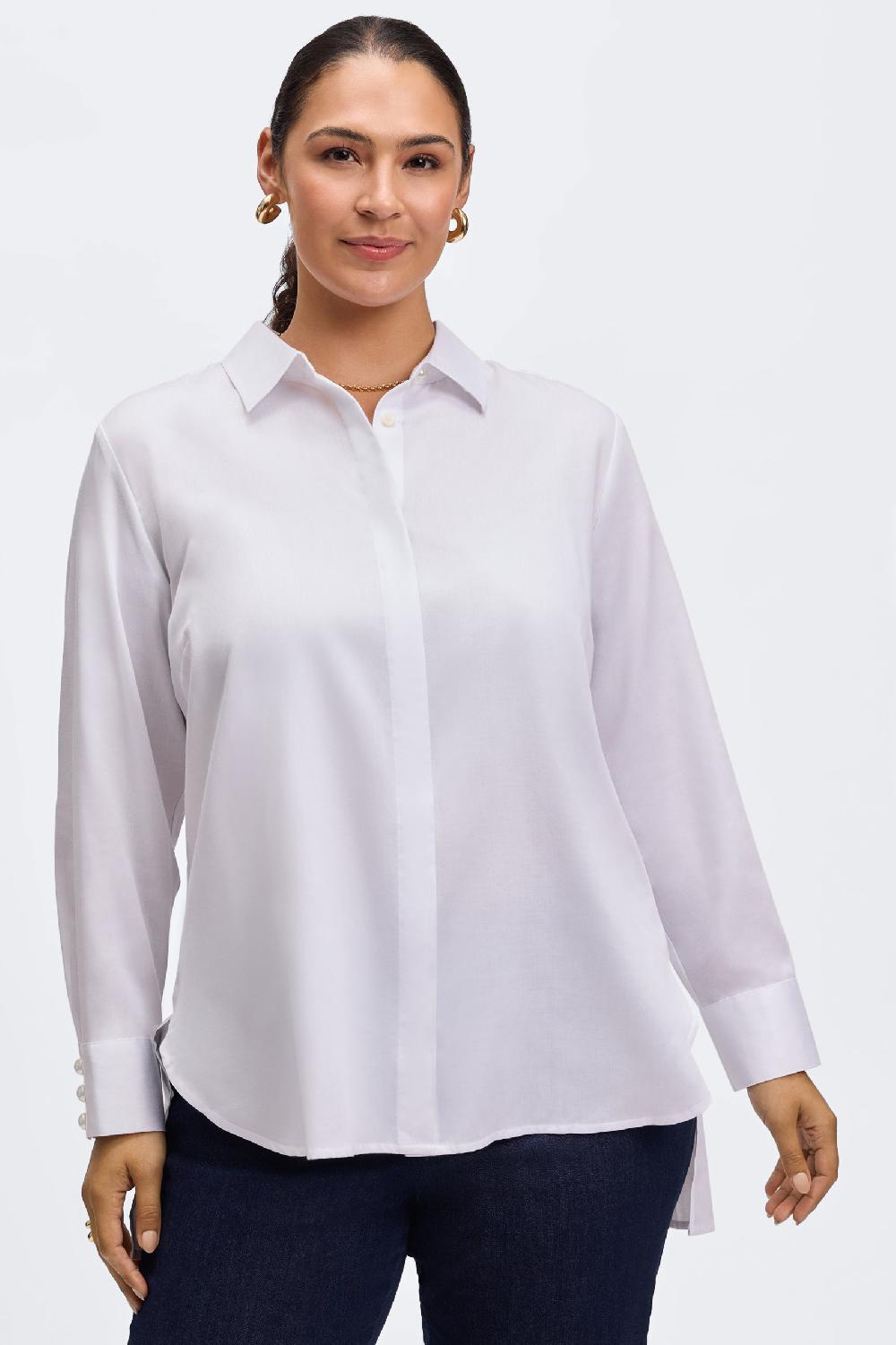 foxcroft Pearl Plus No Iron Stretch Matte Sateen Long Sleeve Shirt