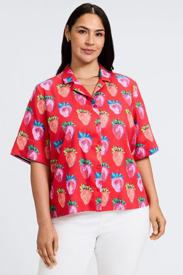 Foxcroft Quinn Plus Strawberry Delight Elbow Sleeve Shirt