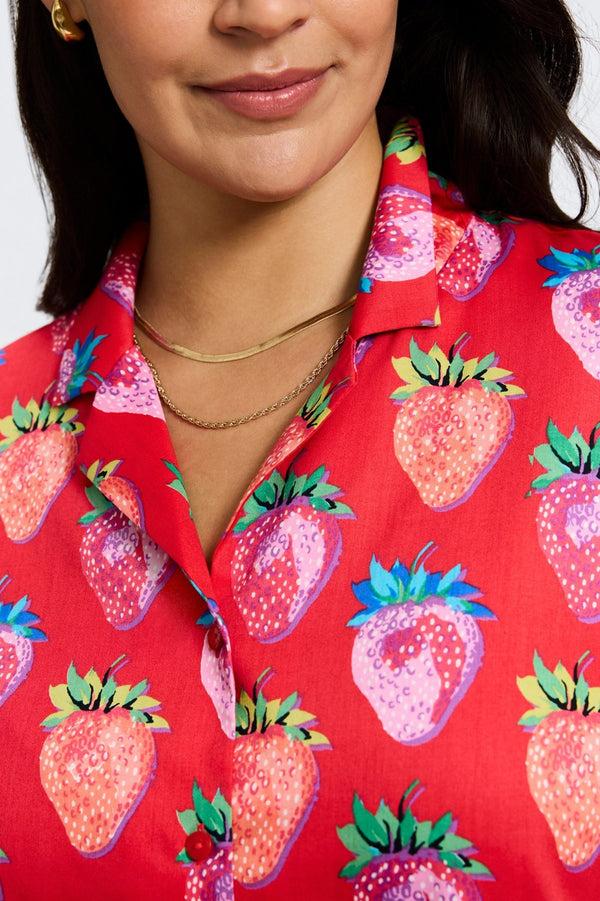 Foxcroft Quinn Plus Strawberry Delight Elbow Sleeve Shirt