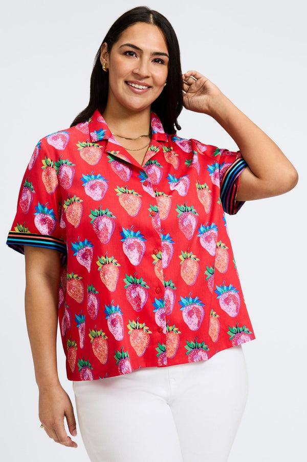 foxcroft Quinn Plus Strawberry Delight Elbow Sleeve Shirt