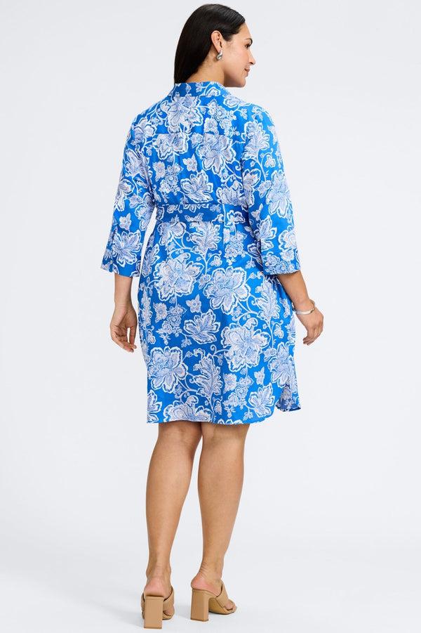 Foxcroft Rocca Plus Woodblock Floral 3/4 Sleeve Dress