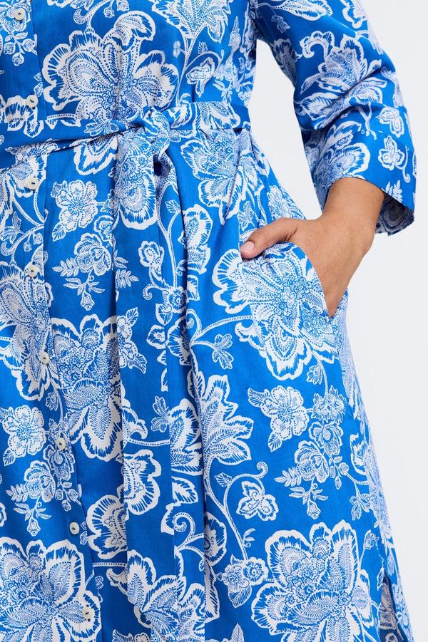 Foxcroft Rocca Plus Woodblock Floral 3/4 Sleeve Dress