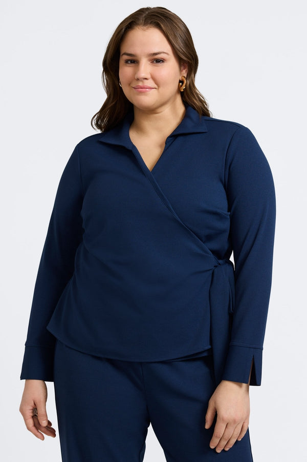 Foxcroft Rosie Plus Knit Crepe Wrap Long Sleeve Shirt