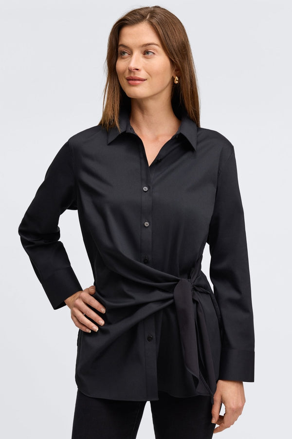 Foxcroft Sabine No Iron Stretch Matte Sateen Tie Long Sleeve Shirt