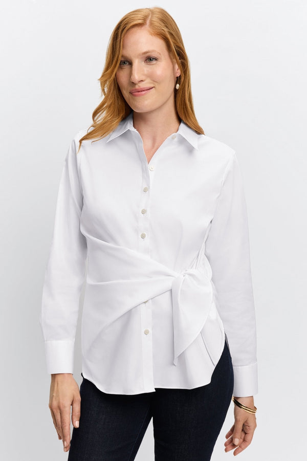 foxcroft Sabine No Iron Stretch Matte Sateen Tie Long Sleeve Shirt