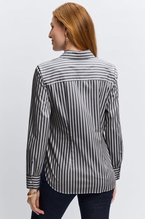 Foxcroft Sabine No Iron Stretch Stripe Tie Long Sleeve Shirt