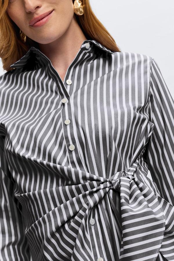 Foxcroft Sabine No Iron Stretch Stripe Tie Long Sleeve Shirt