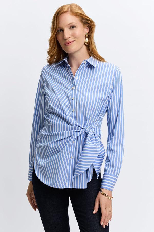 Foxcroft Sabine No Iron Stretch Stripe Tie Long Sleeve Shirt