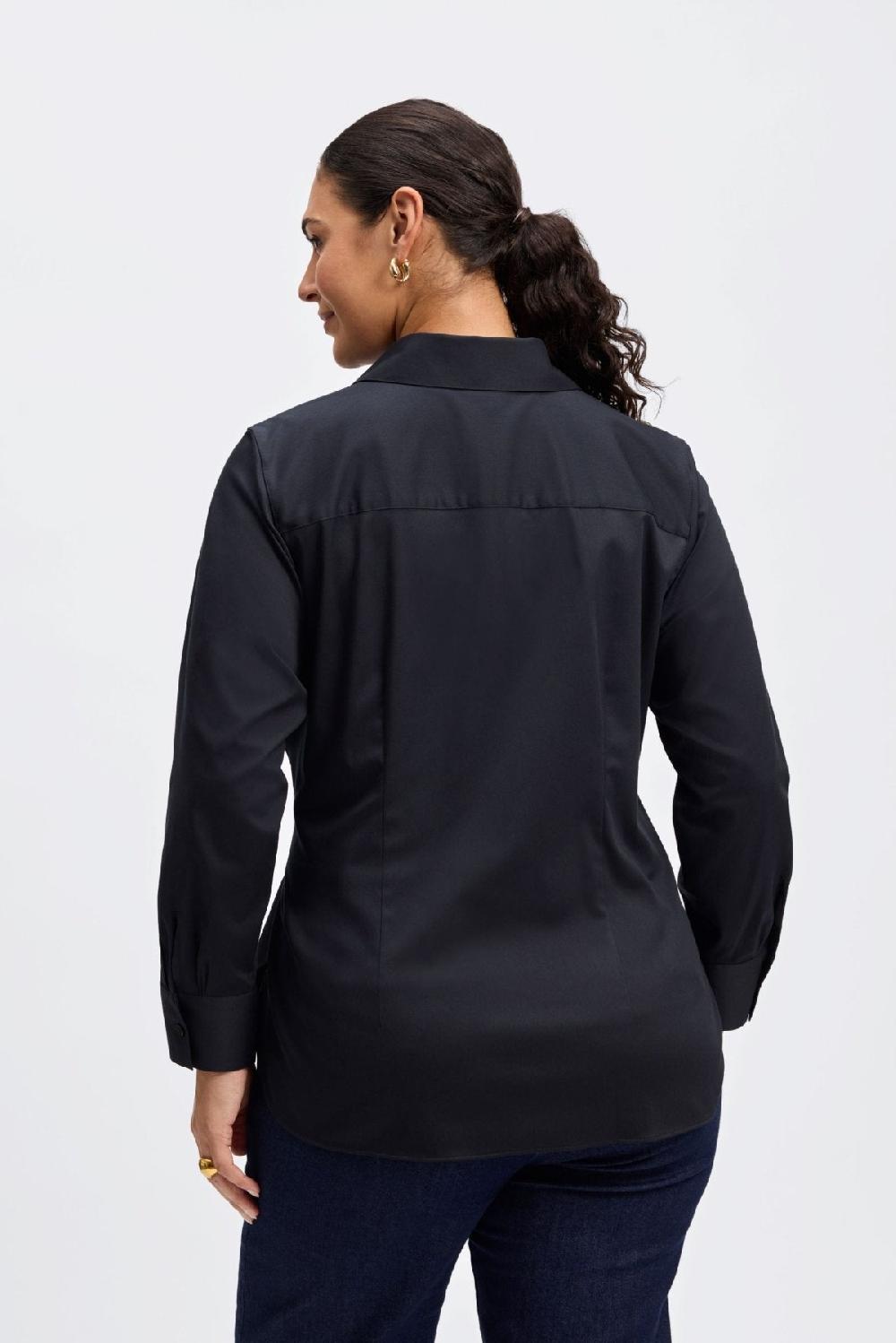 Foxcroft Sabine Plus No Iron Stretch Matte Sateen Tie Long Sleeve Shirt