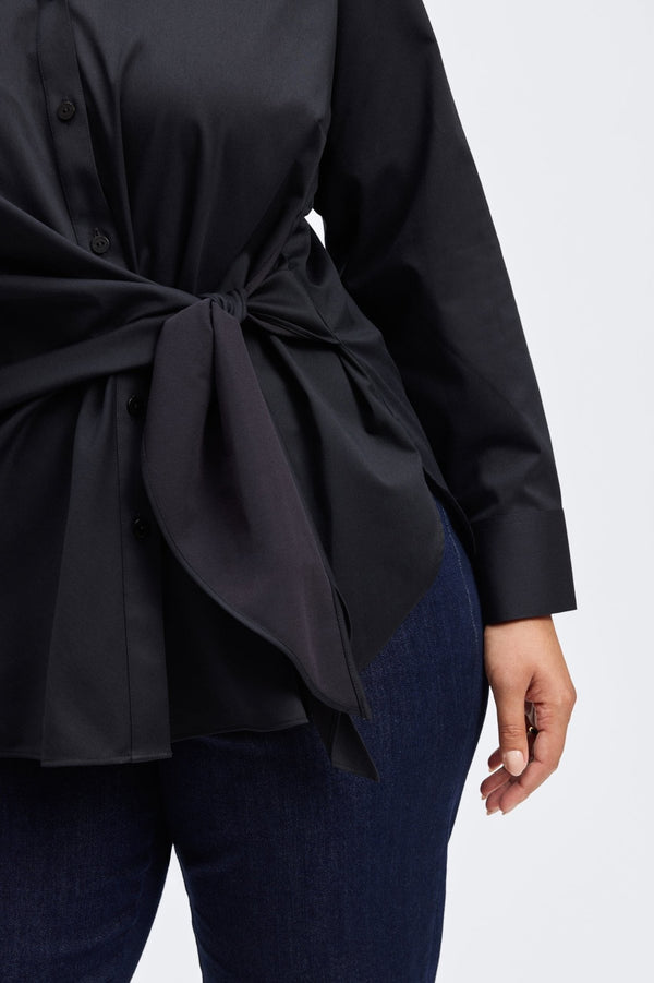 Foxcroft Sabine Plus No Iron Stretch Matte Sateen Tie Long Sleeve Shirt