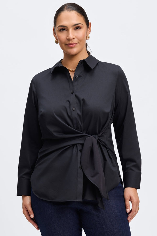 foxcroft Sabine Plus No Iron Stretch Matte Sateen Tie Long Sleeve Shirt