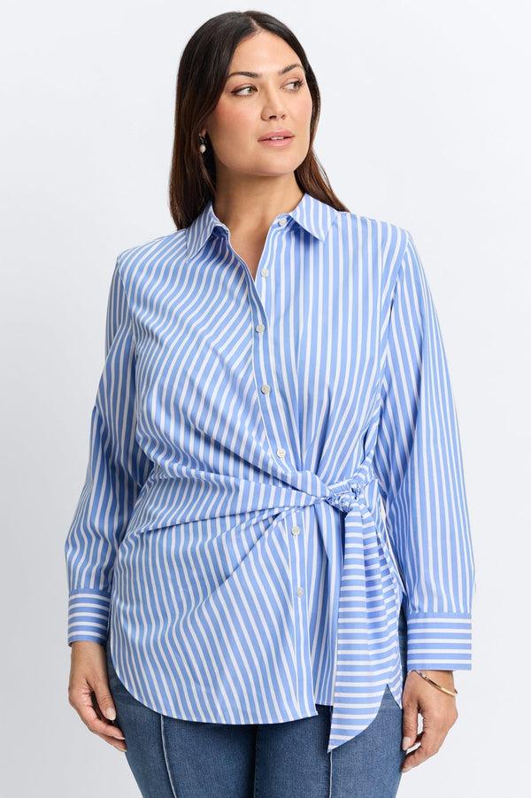 Foxcroft Sabine Plus No Iron Stretch Stripe Tie Long Sleeve Shirt