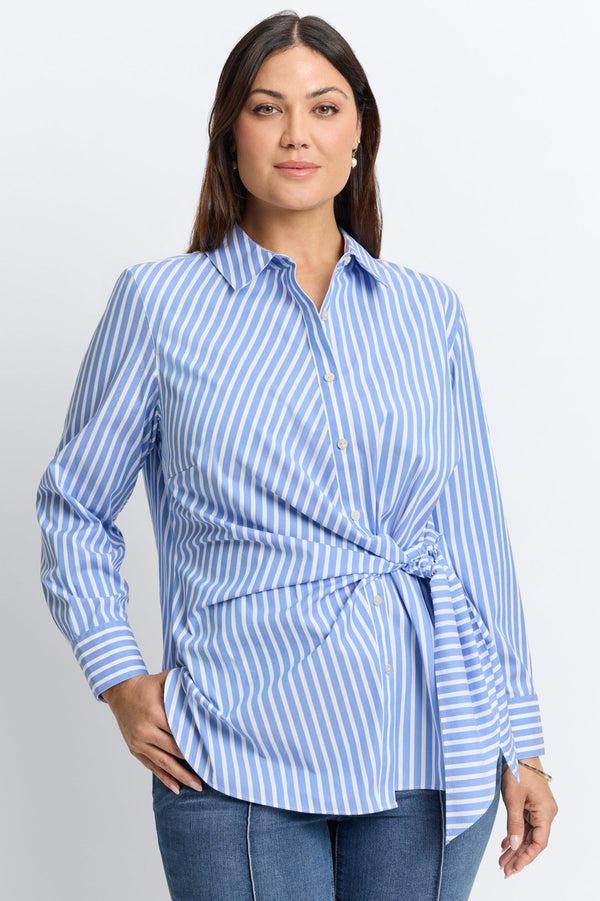 foxcroft Sabine Plus No Iron Stretch Stripe Tie Long Sleeve Shirt