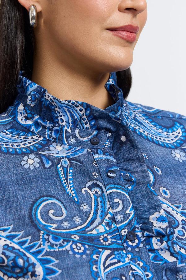 Foxcroft Sadie Plus Denim Paisley Long Sleeve Shirt