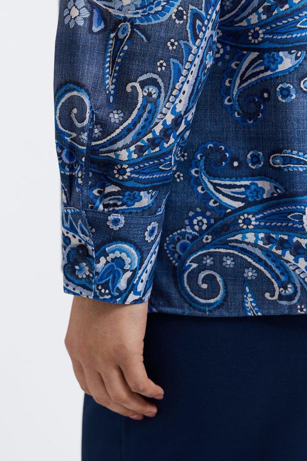 Foxcroft Sadie Plus Denim Paisley Long Sleeve Shirt