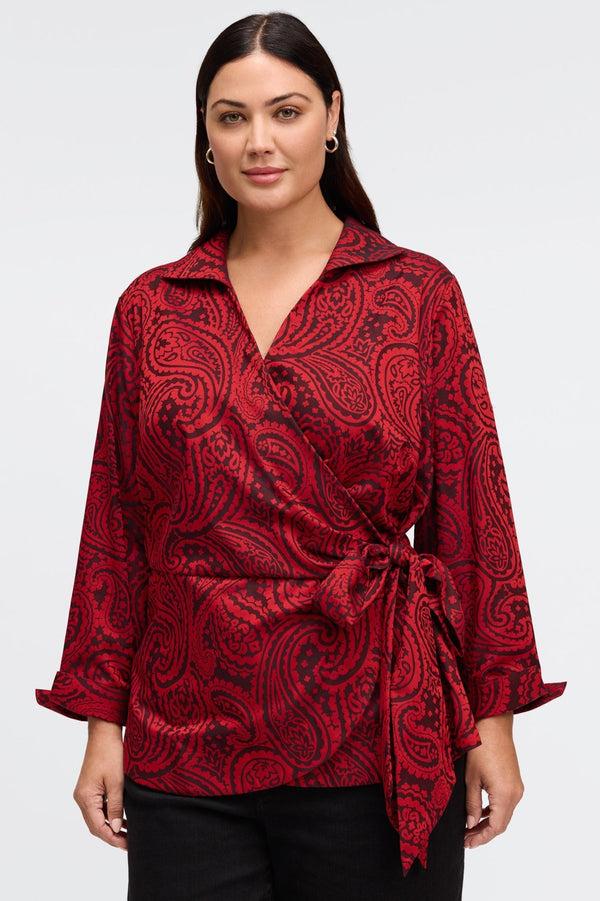 foxcroft Salina Plus Paisley Jacquard Long Sleeve Shirt