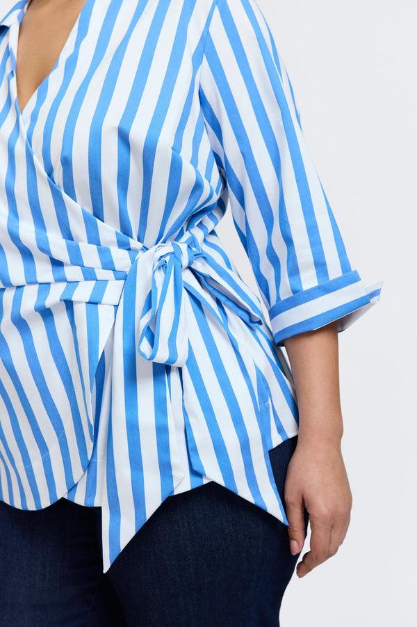 Foxcroft Salina Plus Springtime Stripe 3/4 Sleeve Shirt