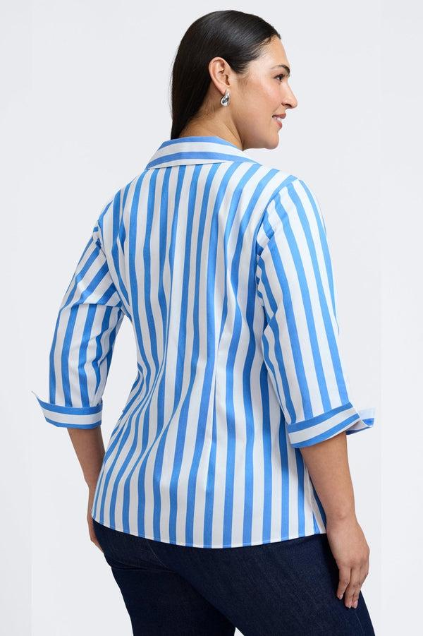 Foxcroft Salina Plus Springtime Stripe 3/4 Sleeve Shirt