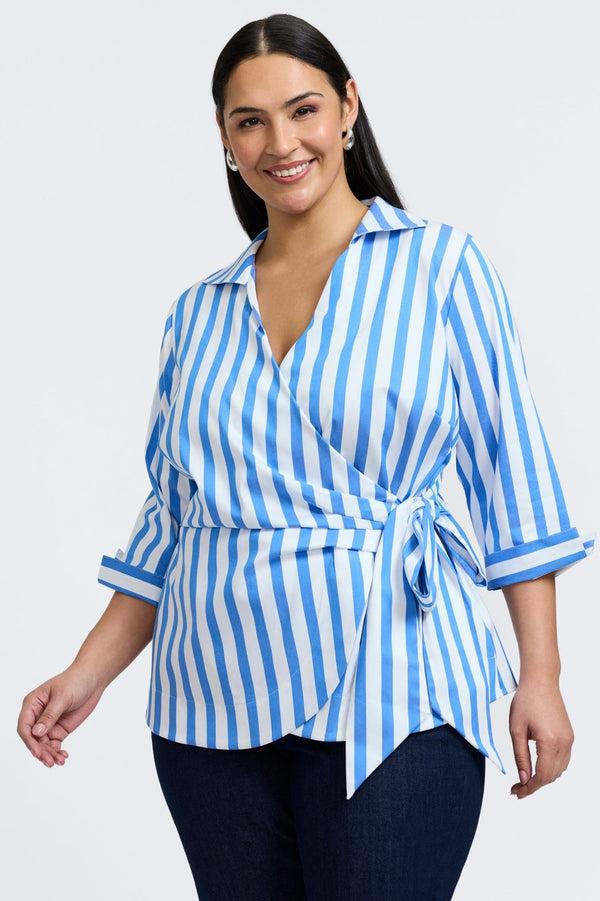 foxcroft Salina Plus Springtime Stripe 3/4 Sleeve Shirt