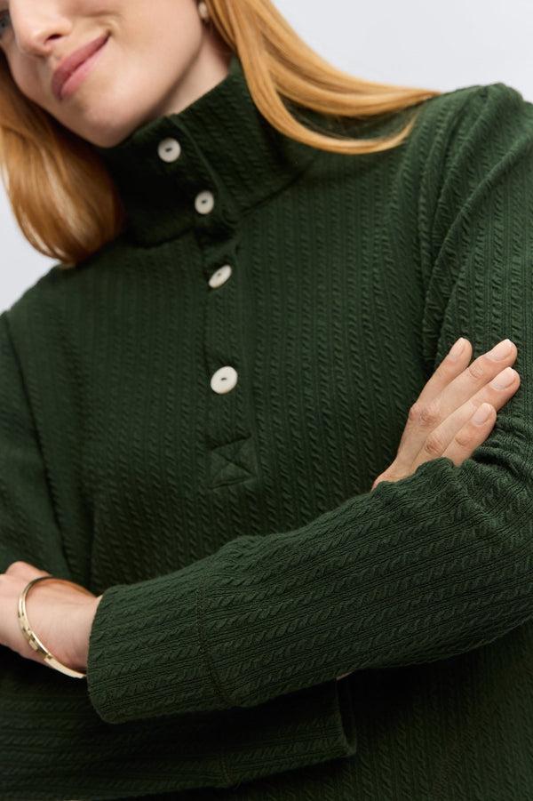 Foxcroft Sammy Cable Knit Long Sleeve Popover Sweater