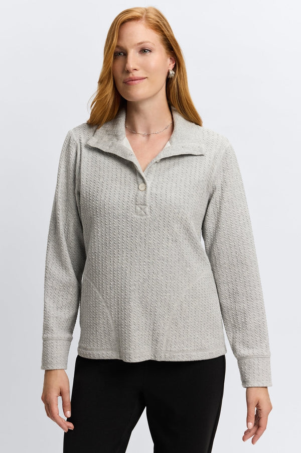Foxcroft Sammy Cable Knit Long Sleeve Popover Sweater