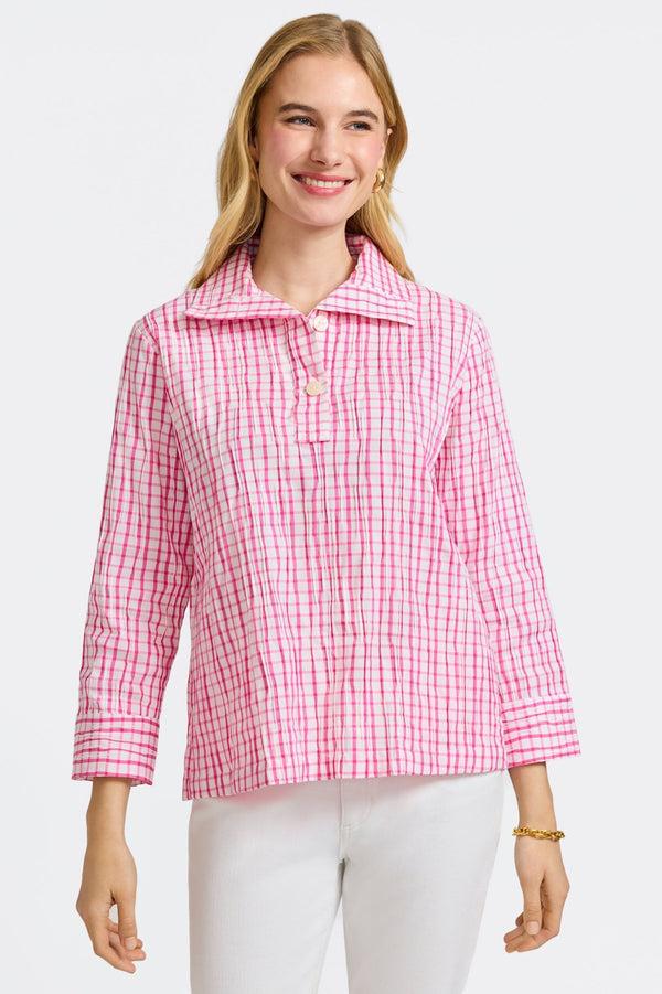 Foxcroft Sammy Crinkle 3/4 Sleeve Popover Shirt Jacket