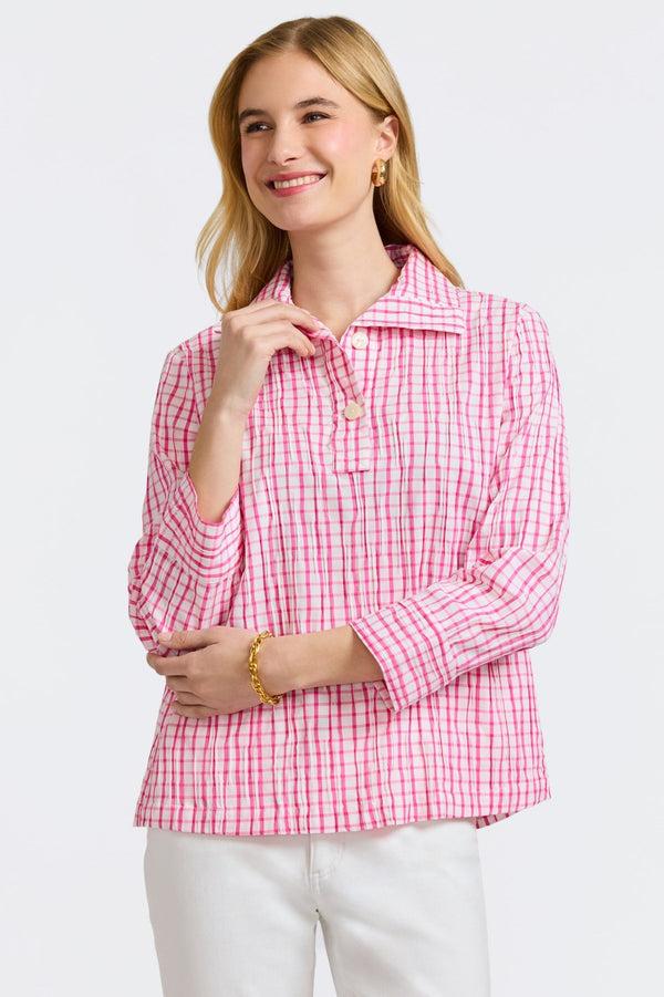 foxcroft Sammy Crinkle 3/4 Sleeve Popover Shirt Jacket