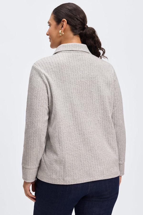 Foxcroft Sammy Plus Cable Knit Long Sleeve Popover Sweater