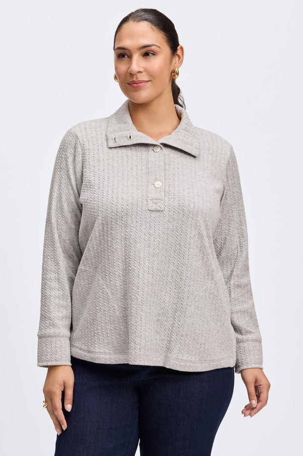 Foxcroft Sammy Plus Cable Knit Long Sleeve Popover Sweater