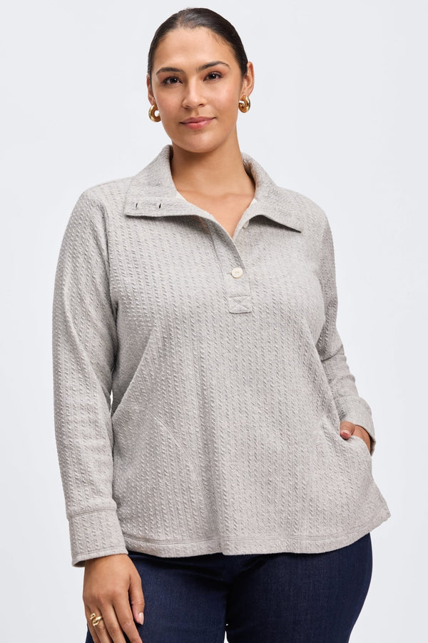 foxcroft Sammy Plus Cable Knit Long Sleeve Popover Sweater