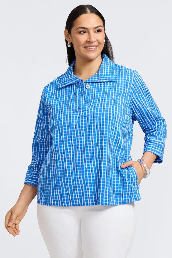 Foxcroft Sammy Plus Crinkle 3/4 Sleeve Popover Shirt Jacket
