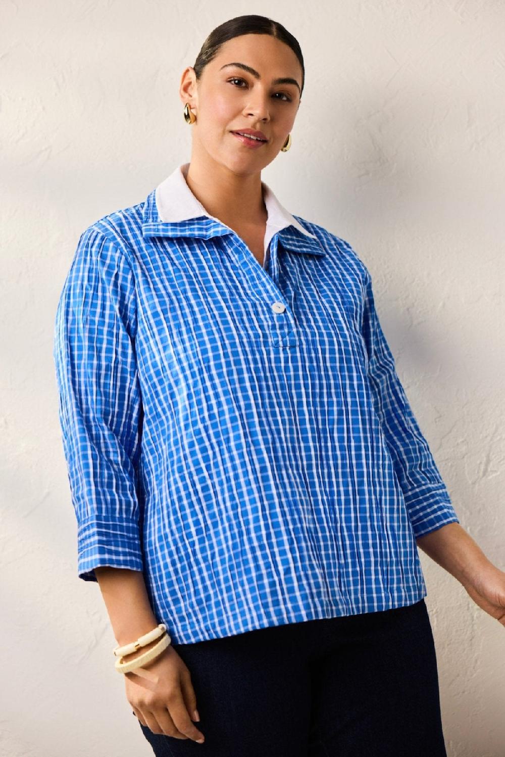 foxcroft Sammy Plus Crinkle 3/4 Sleeve Popover Shirt Jacket