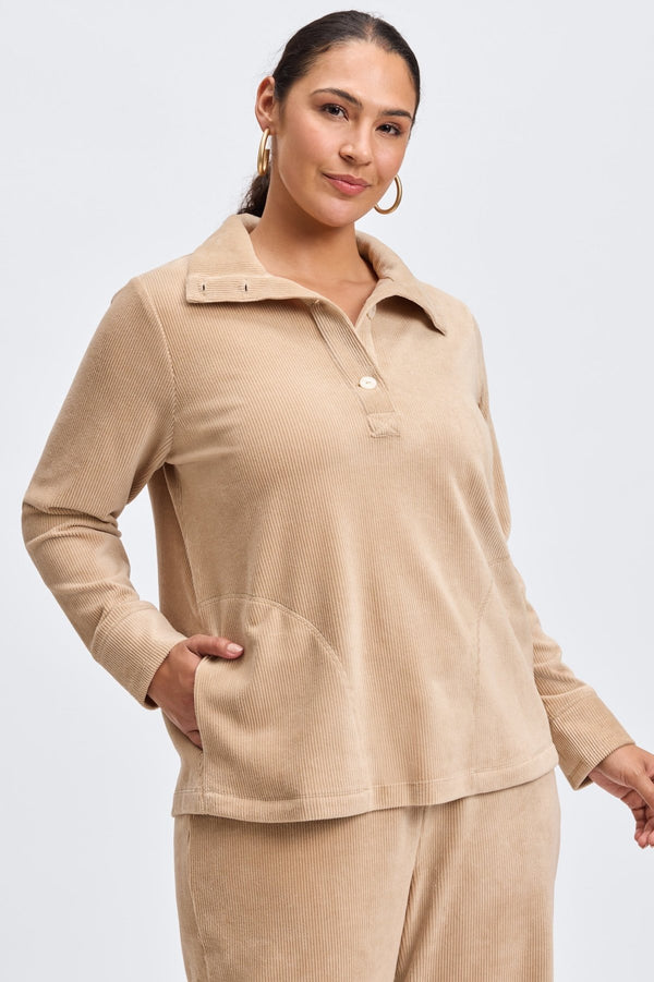 Foxcroft Sammy Plus Plush Cord Long Sleeve Popover Sweater