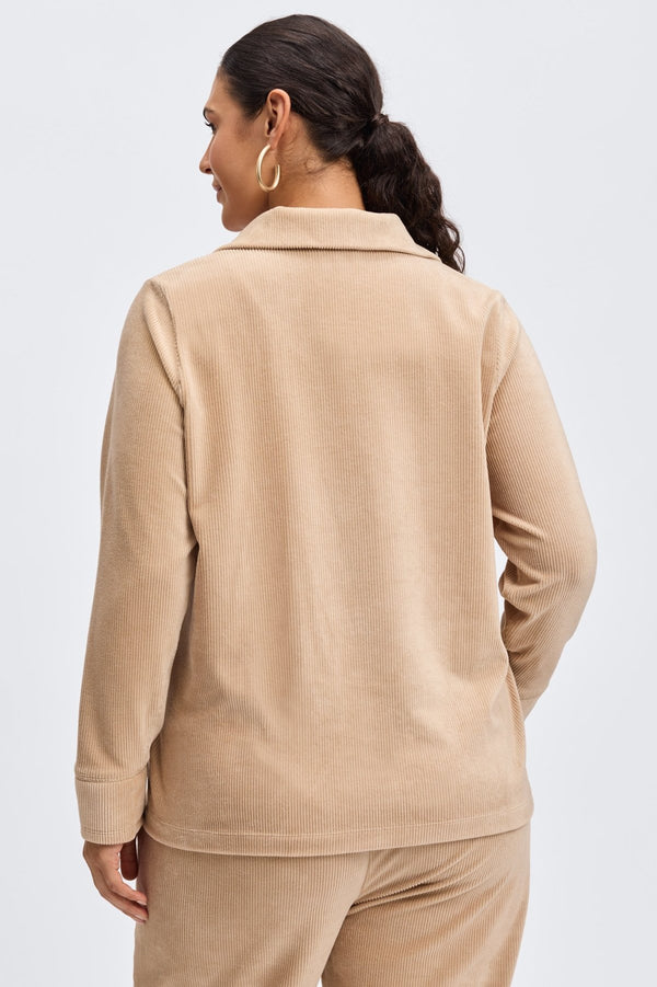 Foxcroft Sammy Plus Plush Cord Long Sleeve Popover Sweater