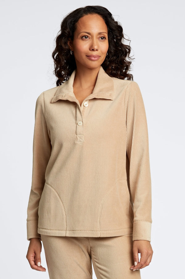 foxcroft Sammy Plush Cord Long Sleeve Popover Sweater