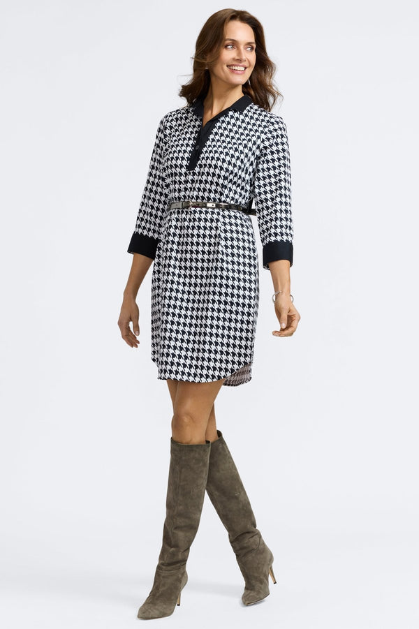 Foxcroft Sloane Classic Houndstooth 3/4 Sleeve Dress