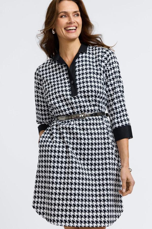 Foxcroft Sloane Classic Houndstooth 3/4 Sleeve Dress