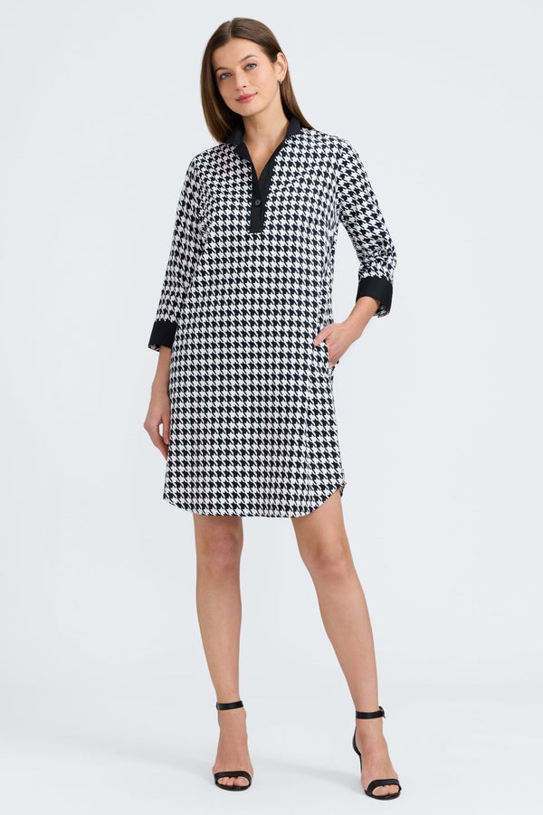 foxcroft Sloane Classic Houndstooth 3/4 Sleeve Dress